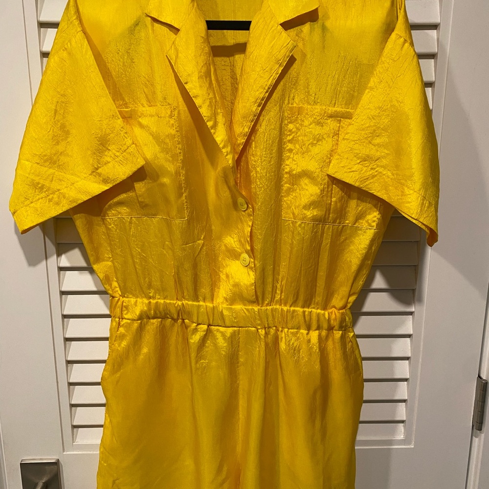 Vintage 1980s Silk Vibrant Yellow Button-Up Jumpsuit